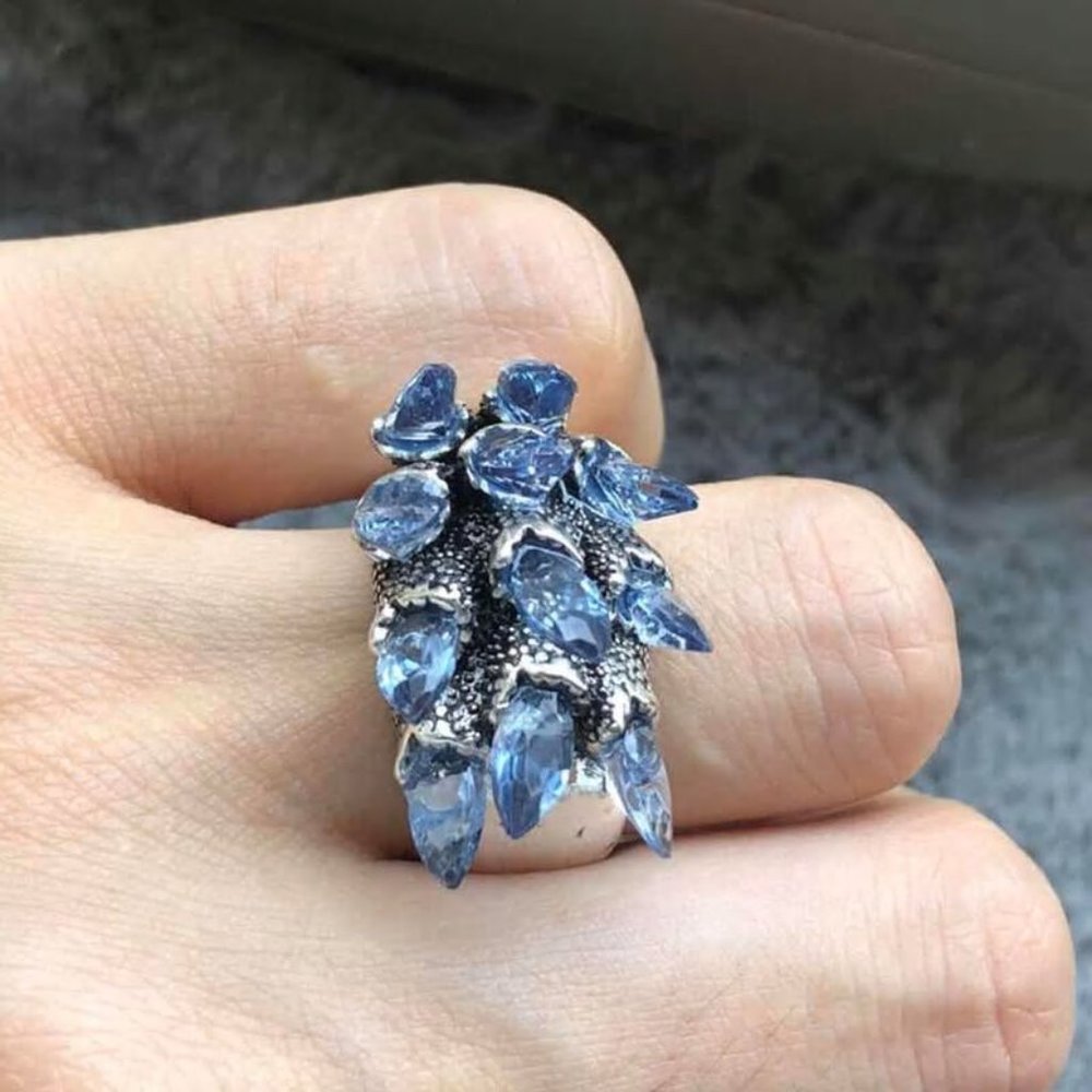 Blue Crystal Spike Ring